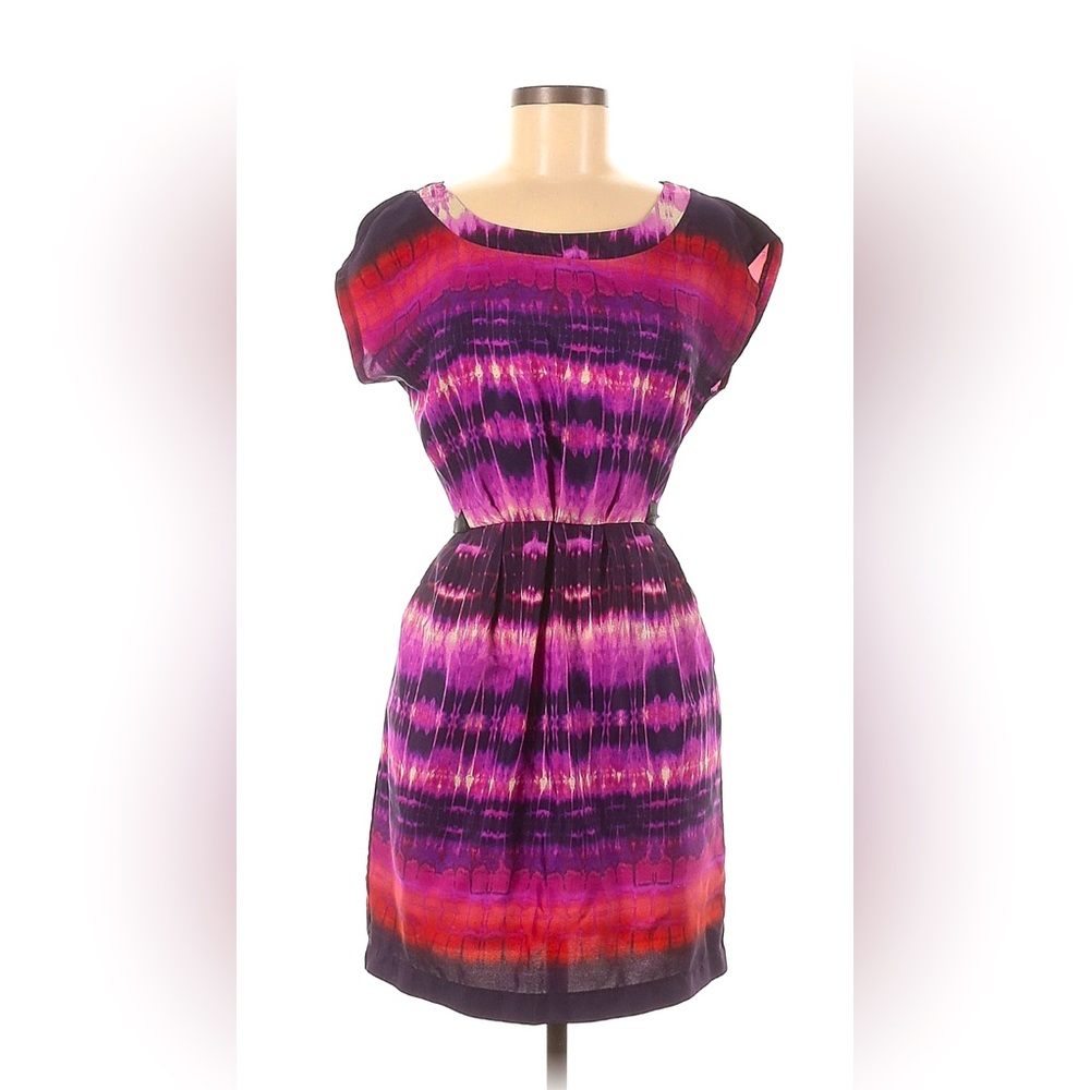 XS BeBop Ikat Tie Dye Casual dress in jewel toned red purple and dark navy blue